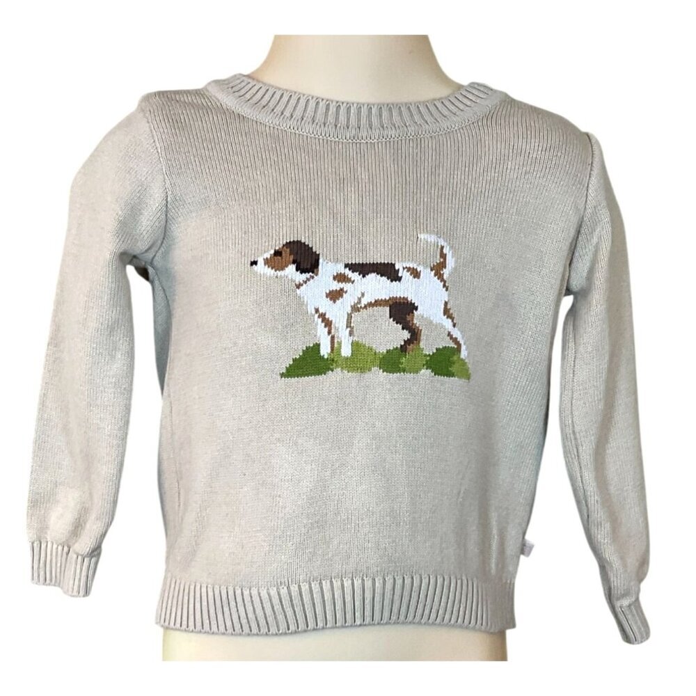 E. Land Long Sleeve Tan Shoulder Button Pullover Hunting Dog Sweater 12-18 mos